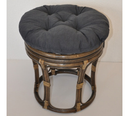 Ratanová taburetka velká hnědá polstr tmavě šedý melír