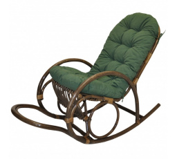 Ratanové houpací křeslo Jenaira hnědé polstr tmavě zelený melír