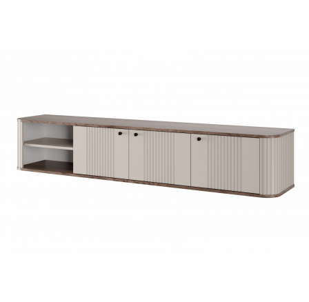 Závěsná TV skříňka Vesper 3D 187 cm - kašmír / ořech / černé úchyty