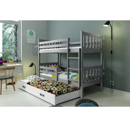Dětská patrová postel CARINO 3 s přistýlkou 80x190 cm, bez matrací, Grafit/Bílá