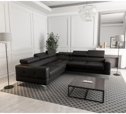 Rohová kožená sedací souprava TOSCANIA MAX 250×250 - černá kůže , levá