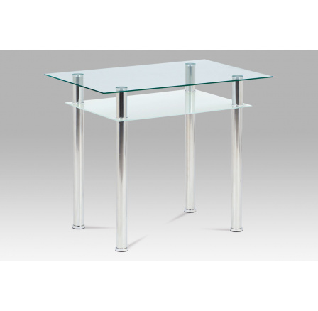 Jídelní stůl 90x60 cm, číré/mléčné sklo temperované + chrom