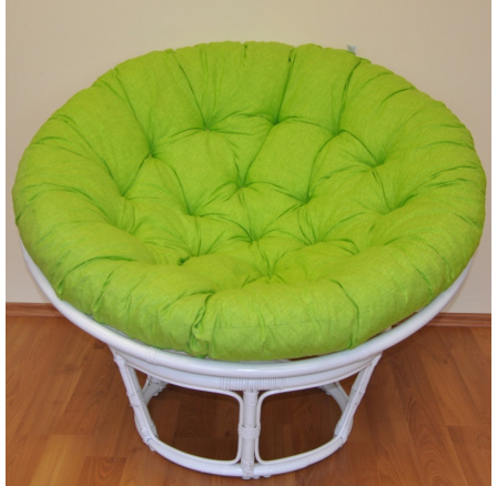 Ratanový papasan 100 cm bílý, polstr světle zelený melír