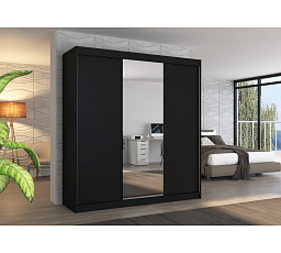 Posuvná skříň se zrcadlem SANTIAGO 200 Černá+Černá