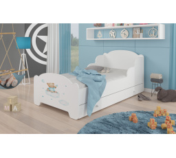 Dětská postel AMADIS se šuplíkem a matrací 160x80 cm, Bílá/Teddy Bear and Cloud