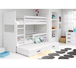 Dětská patrová postel RICO 3 s přistýlkou 90x200 cm, bez matrací, Bílá/Bílá