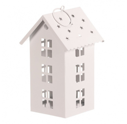 Lucerna mini - kovová, LED svíčka, patrový domek, bílá Lucerna mini - kovová, LED svíčka, patrový domek, bílá