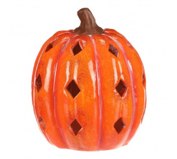 Dýně s otvory - keramika, LED osvětlení, oranžová