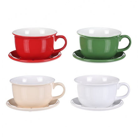 Obal na květiny - šálek, keramika, mix 4 barev, cena za 1 ks