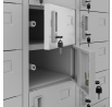 Plechová uzamykatelná šatní skříňka na soklu BHP depozitní OLIVER, 900 x 1850 x 450 mm, šedá