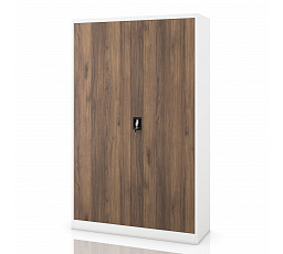 Kancelářská kovová skříň na dokumenty bílá / ořech: Eco Design JANA II, 1150 x 1850 x 400 mm