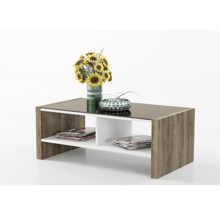 ARIA - konferenční stolek  MDF - boky dub San Remo / korpus bílá mat/sklo  ( P7ZEAR90 ) (MM) *** DO VYPRODÁNÍ