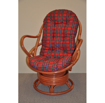 Ratanové houpací křeslo Swivel Helsinky  koňak polstr červený