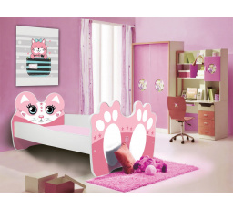 Dětská postel BEAR s matrací, 140x70 cm, Bílá/Růžová