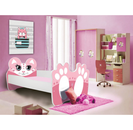 Dětská postel BEAR s matrací, 140x70 cm, Bílá/Růžová