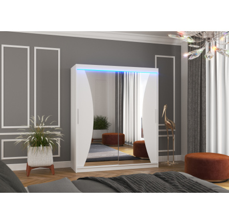 Posuvná skříň se zrcadlem a LED osvětlením CHARLOTTE 180 Bílá+Bílá