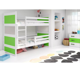Dětská patrová postel RICO 80x160 cm, včetně matrací, Bílá/Zelená