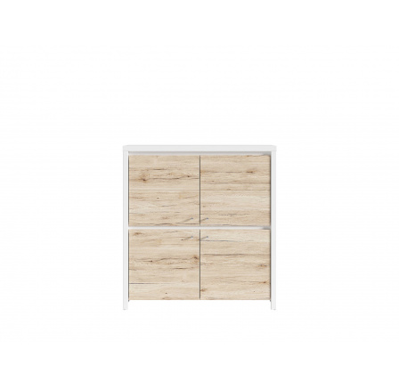 Komoda KARET (ÚCHYT stříbrný) KOM4D (verze B) bílá/dub san remo světlý s frézování horizontal