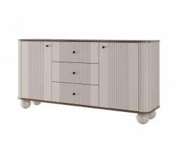 Komoda se zásuvkami Vesper 160 cm - kašmír / ořech / černé úchyty / kulaté nohy