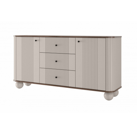 Komoda se zásuvkami Vesper 160 cm - kašmír / ořech / černé úchyty / kulaté nohy