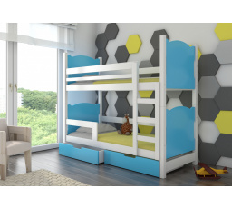 Dvoulůžková patrová postel s matracemi MARABA White+Blue