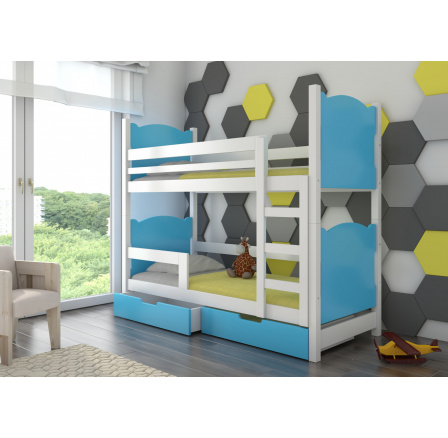 Dvoulůžková patrová postel s matracemi MARABA White+Blue
