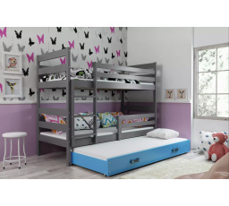 Dětská patrová postel ERYK 3 s přistýlkou 80x160 cm, včetně matrací, Grafit/Modrá