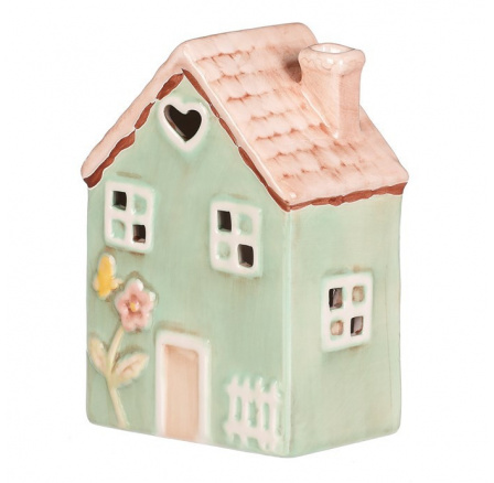 Domeček keramický - LED osvětlení, jarní styl, tm. zelený