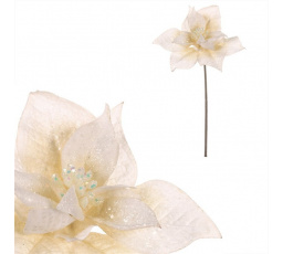 Vánoční růže - umělý květ na stonku, bílá se třpytkami