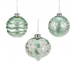 Vánoční kulatá ozdoba - sklo, mix 3 druhů, zelená, cena za 1 ks
