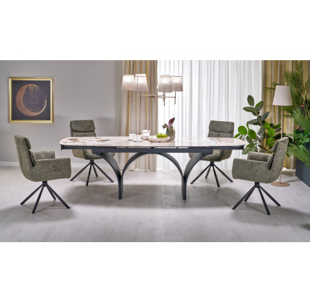 OVÁLNÝ stůl, deska - béžový mramor, nohy - černé (3ks=1ks)