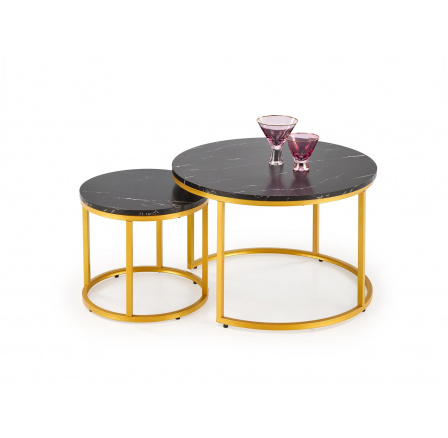 Sada 2 lavic PAOLA, černý mramor / zlatá Sada 2 lavic PAOLA, černý mramor / zlatá