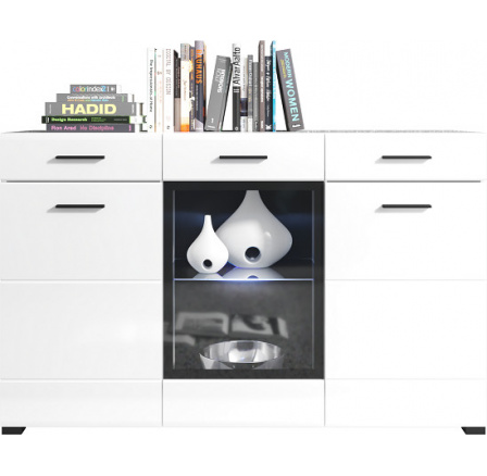 ARKTIC-komoda kom 1W2D2S, lamino Bílá/bílý lesk vetně LED osvětlení(Vusher kom 1w2d2s...balíků)(UB)K150