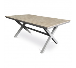 Stůl zahradní 180x100x75, deska polywood v dekoru světlého dubu, hliníková konstrukce, béžová barva