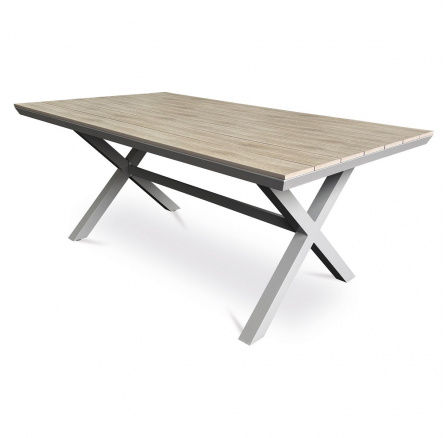 Stůl zahradní 180x100x75, deska polywood v dekoru světlého dubu, hliníková konstrukce, béžová barva