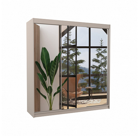 Posuvná skříň se zrcadlem AUSTIN 200 Kašmír+Kašmír