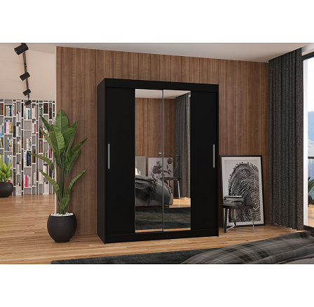 Posuvná skříň se zrcadlem INESS 150 Černá+Černá