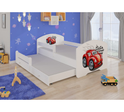 Dvojlůžko s bariérkou a matracemi PEPE II CAR ZIGZAG 160x80 Bílá