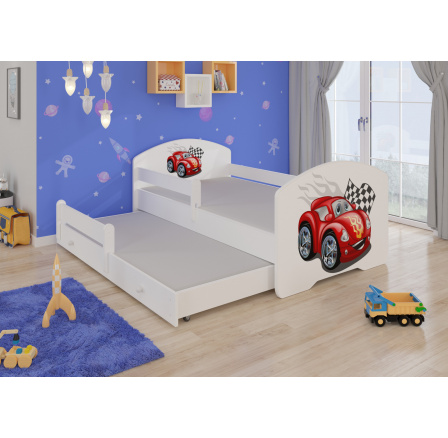 Dvojlůžko s bariérkou a matracemi PEPE II CAR ZIGZAG 160x80 Bílá