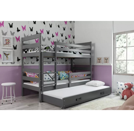 Dětská patrová postel ERYK 3 s přistýlkou 90x200 cm, včetně matrací, Grafit/Grafit