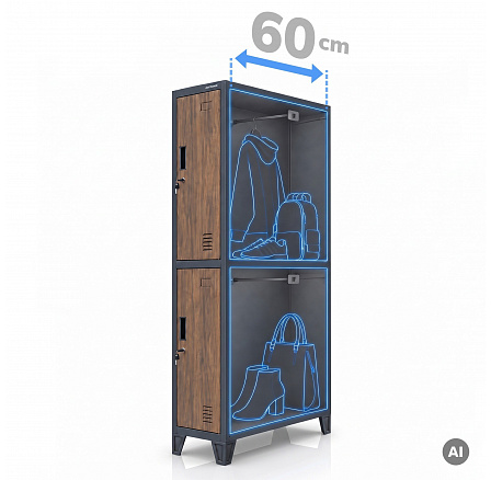 Šatní skříň kovová pracovní hluboká 2-dveřová antracit/ořech, 292x1720x600 mm: BARTEK 1 Plus D600 Eco Design Šatní skříň kovová pracovní hluboká 2-dveřová antracit/ořech, 292x1720x600 mm: BARTEK 1 Plus D600 Eco Design