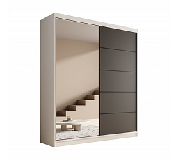 Šatní skříň s posuvnými dveřmi a zrcadlem Nico 180 Bílá+Černá