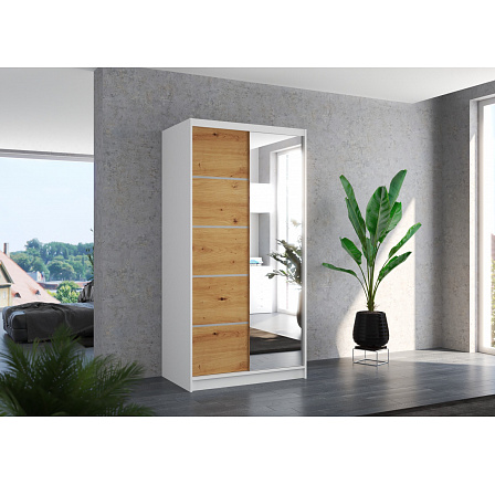 Posuvná skříň se zrcadlem ORLANDO 100 Bílá+Artisan