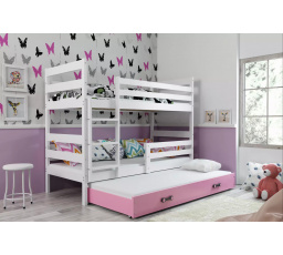 Dětská patrová postel ERYK 3 s přistýlkou 80x190 cm, bez matrací, Bílá/Růžová