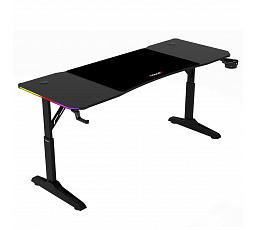 Pevný herní stůl 160x60cm, RGB LED, výběr výšky, melamin, carbon, LT-H1216 BK
