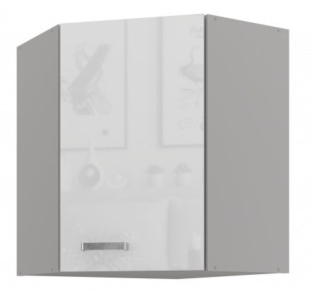 Horní rohová skřínka BIANCA - 60 x 60 GN-72 1F (45°), Šedá / Bílý lesk