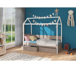 Dětská postel Domek OTELLO 180x80 cm, bez matrace, Bílá/Truffle