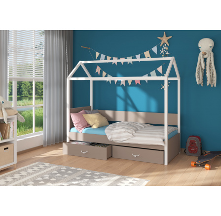 Dětská postel Domek OTELLO 180x80 cm, bez matrace, Bílá/Truffle