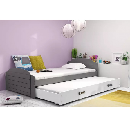 Dětská postel LILI s přistýlkou 90x200 cm, včetně matrací, Grafit/Bílá