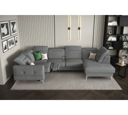 Rohová sedací souprava MALIBU MAX II s funkcí spaní a relaxací 180x350x182 cm - šedá , levá strana